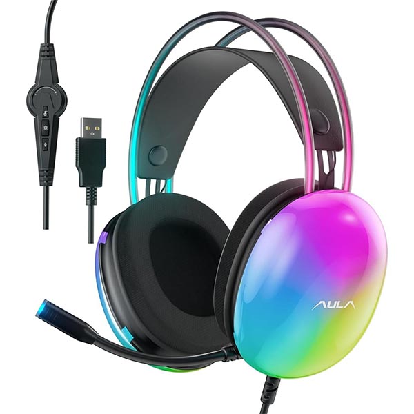 AULA S505 USB Wired Gaming Headphones with Mic for PC (Black) - Green Apple Compunet