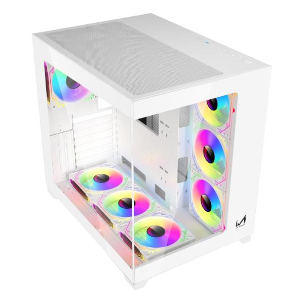 ICEMASTER Dynamite XL PRO Mid-Tower Computer Case/Gaming Cabinet (7 Infinity Argb Fans) | Support EATX,ATX, Micro-ATX, Mini-ITX | Pre-Installed 3 Side Fans,1 Rear Fan & 3 Bottom Fans (White)