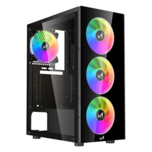 ICEMASTER Shadow Tempered Glass Black ATX Gaming Cabinet/Computer Case with 4 RGB Fans, 2 USB 2.0 Slots, USB 3.0 Slot, Ssd Slot, 7 Expansion Pci Sockets