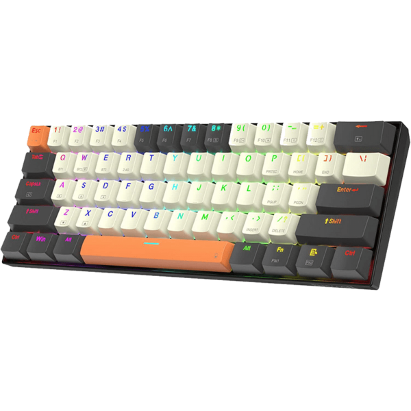 Redragon Caraxes Pro K644 SE – 65% Bluetooth + 2.4GHz Wireless + Wired RGB Mechanical Keyboard Cream/Grey/Orange (Red Switch) - Green Apple Compunet