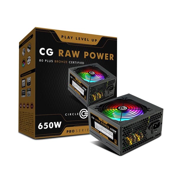 Circle CG RAW Power 650 WATTS Gaming Power Supply (Black) - Green Apple Compunet