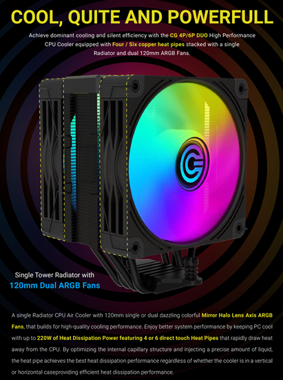 Circle Gaming 4P DUO ARGB Black Gaming CPU Cooler - Green Apple Compunet