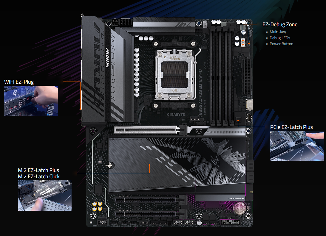 GIGABYTE B850 Aorus Elite Wifi7 DDR5 AMD Motherboard - Green Apple Compunet