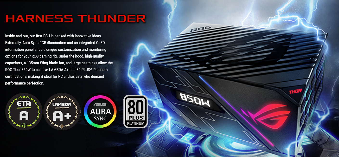 Asus ROG THOR 850P 850W Fully Modular RGB PSU - Green Apple Compunet
