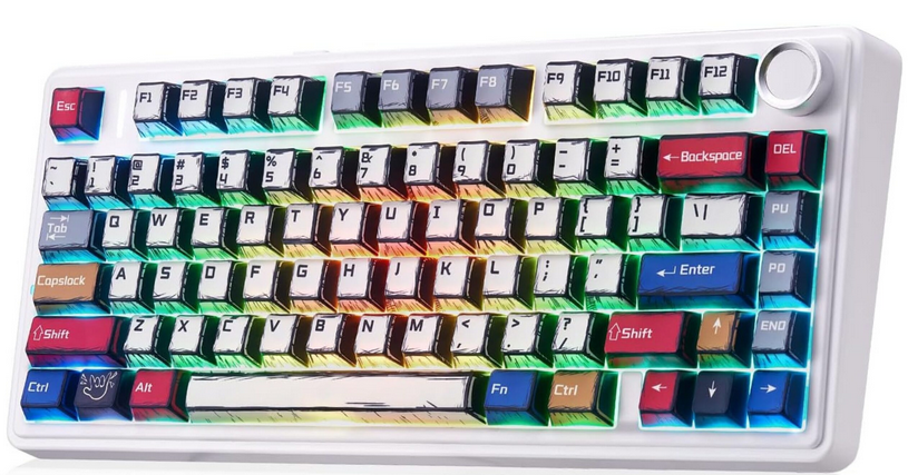 AULA F75 75% Wireless RGB Backlit Tri-Mode Gaming Mechanical Keyboard With Knob | Comic Keycap – Reaper Switches - F75CKR - Green Apple Compunet