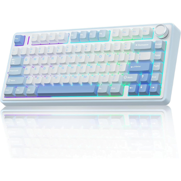 AULA F75 75% Wireless Trio Mode Mechanical Gaming Keyboard With Knob | Sea Blue Graywood Switch (F75SUW)