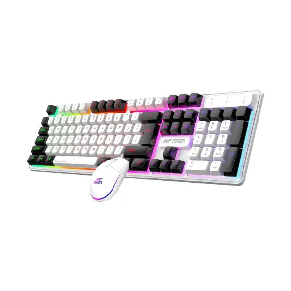 Ant Esports KM1610 LED Keyboard and Mouse Combo, 104 Keys Rainbow Backlit Keyboard and 7 Colour RGB Mouse, White Gaming Keyboard and Mouse Combo for PC Laptop Xbox PS4 Gamers and Work - Green Apple Compunet