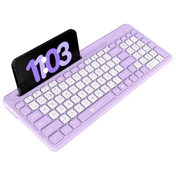 Portronics Bubble Square Wireless Keyboard with Bluetooth + 2.4 GHz USB Receiver (Dual Connectivity), Pair 3 Devices Max, Multimedia Hotkeys, for Laptop, PC, Smartphone, Tablet (Purple) - Green Apple Compunet