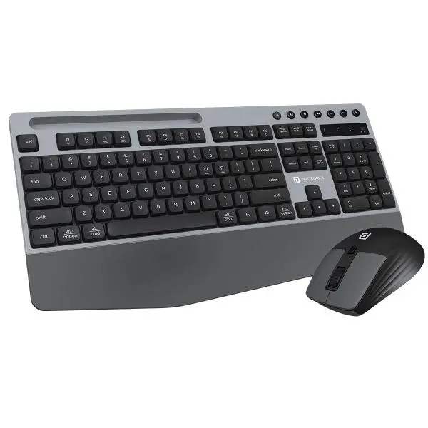Portronics Key10 Combo Wireless Keyboard and Mouse Set with Wrist Rest, Multimedia Hotkeys, USB Receiver, Adjustable DPI, Long Key Life & Click Life for PC & Laptop (Grey) - Green Apple Compunet
