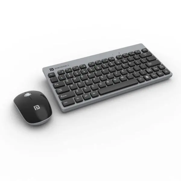 Portronics Key2 Combo Wireless Keyboard and Mouse Set, with 2.4 GHz USB Receiver, Silent Keystrokes, 1200 DPI Optical Tracking, Compact Design, Multimedia Keys for PC, Laptop & USB Supported Devices (Grey) - Green Apple Compunet