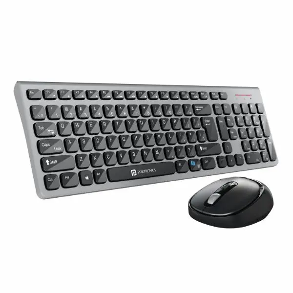 Portronics Key7 Combo Wireless Keyboard & Mouse Set with 2.4 GHz USB Receiver, 10m Working Range, 12 Shortcut Keys, Adjustable DPI, 10 Million Key Life & Click Life for PC, Laptop, Mac – Black + Grey - Green Apple Compunet