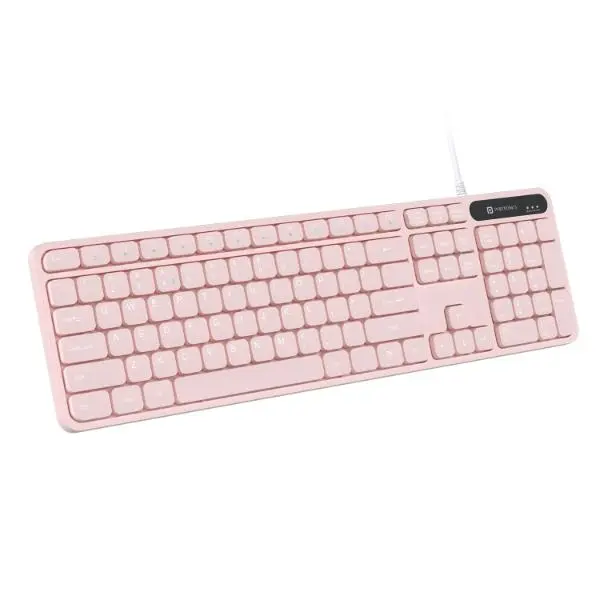 Portronics Ki-Pad 3 USB Wired Keyboard with Large Keycaps, Noise-Free Typing, Fn Multimedia Hotkeys, Full-Size Layout with Num Pad, Ergonomic Design, 1.5m USB Cable, for Laptop, PC, Mac (Pink) - Green Apple Compunet