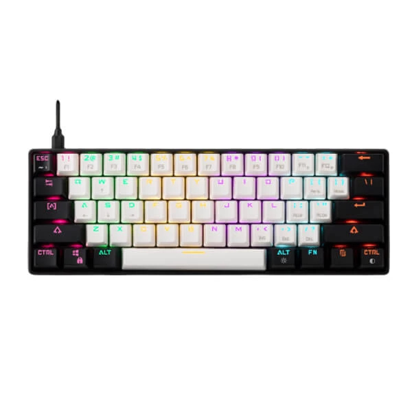 Gamdias Aura GK2 60% Tactile Red Switches Mechanical Gaming Keyboard (White- Black) - Green Apple Compunet
