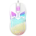 TAG Gamerz Fusion RGB Gaming Mouse White USB Wired, Honeycomb Design, 4800 DPI Optical Sensor, 6 Buttons, 3 Million Clicks, 7 RGB Lighting Effects, 1.5m Braided Cable, for Windows Mac Linux PC Laptop