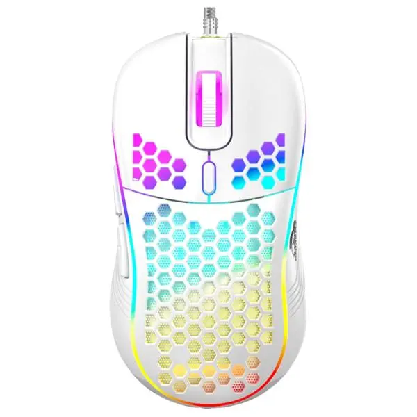 TAG Gamerz Fusion RGB Gaming Mouse White USB Wired, Honeycomb Design, 4800 DPI Optical Sensor, 6 Buttons, 3 Million Clicks, 7 RGB Lighting Effects, 1.5m Braided Cable, for Windows Mac Linux PC Laptop - Green Apple Compunet