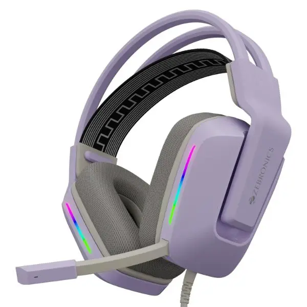 ZEBRONICS Havoc Premium Gaming Over Ear Headphone with Dolby Atmos Subscription, 50mm Neodymium Drivers, Extra Soft Ear Cushion, Suspension Headband,Braided Cable (Purple) - Green Apple Compunet