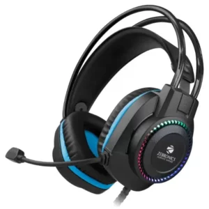 Zebronics Jet Premium Wired Gaming On Ear Headphone with LED Light for earcups, 40mm Neodymium Drivers, 2 Meter Braided Cable, Flexible mic, Suspension Headband, 3.5mm + USB Connector (Black + Blue)