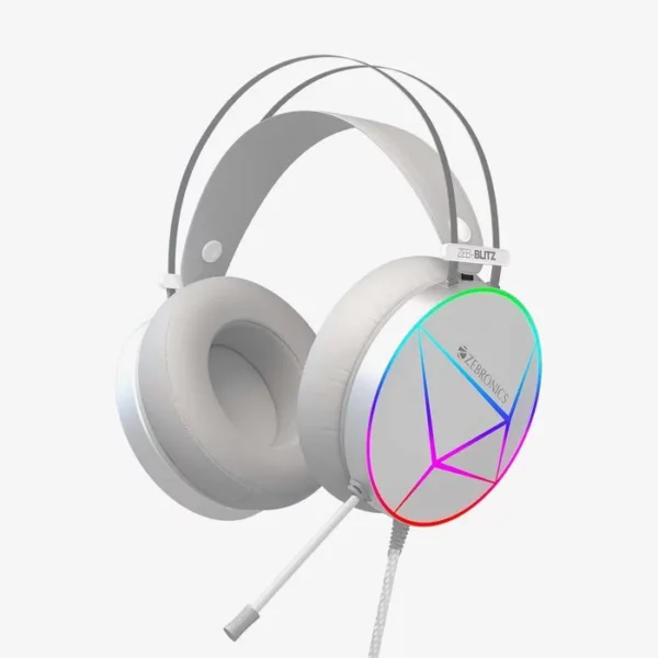 Zebronics Zeb-Blitz USB Gaming Wired Over Ear Headphones with Dolby Atmos, RGB LED, Windows Software, Simulated 7.1 Surround Sound, 2.4 Meter Braided Cable, Flexible mic, Ear Cushions with mic (White) - Green Apple Compunet