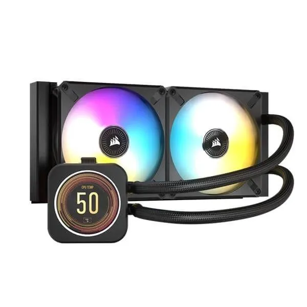 Corsair ICUE H100i Elite LCD Display CPU Liquid Cooler (Black) - Green Apple Compunet