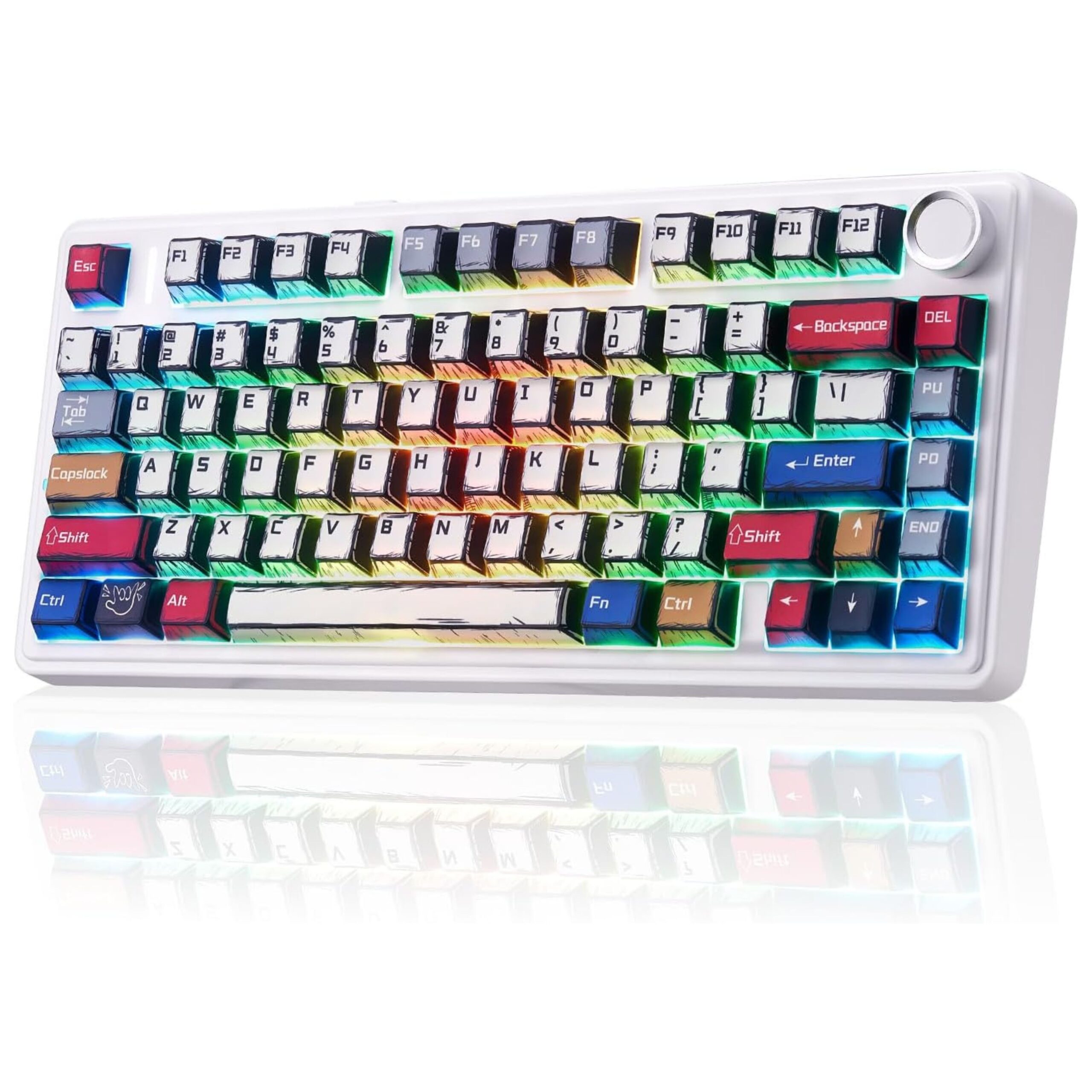 1-15-scaled-1.jpg AULA F75 75% Wireless RGB Backlit Tri-Mode Gaming Mechanical Keyboard With Knob | Comic Keycap – Reaper Switches - F75CKRC