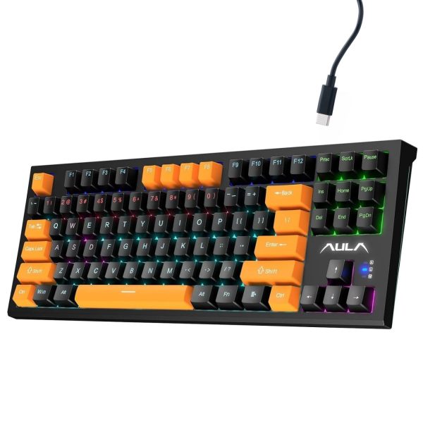 AULA F3032 Wired RGB Backlight Mechanical Gaming Keyboard | Orange + Black, Red Switch