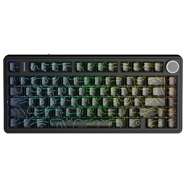 AULA F75 75% Side Engraved Tri Mode TKL 80 Keys Wireless Mechanical Gaming Keyboard With Knob | Black Contour – Star Vector Switches (F75BCS)