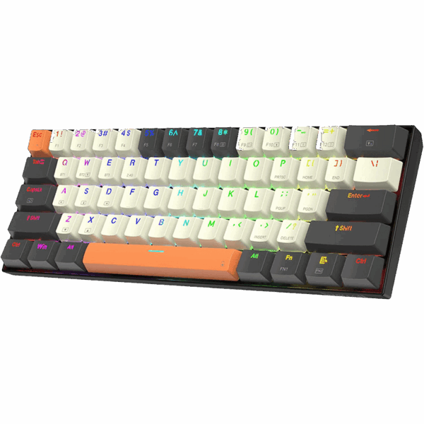 Redragon Caraxes Pro K644 SE – 65% Bluetooth + 2.4GHz Wireless + Wired RGB Mechanical Keyboard Cream/Grey/Orange (Red Switch)
