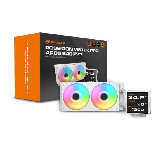 COUGAR Poseiden Vistek Pro ARGB 360mm CPU Liquid Cooler ( With LCD Display ) ( White )
