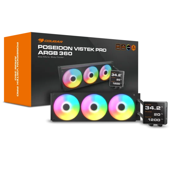 COUGAR Poseiden Vistek Pro ARGB 360mm CPU Liquid Cooler ( With LCD Display ) ( Black )