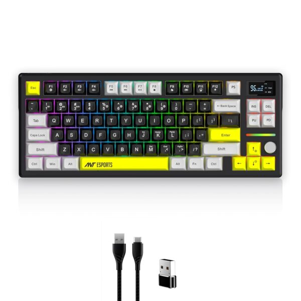Ant Esports APEX200 Tri-Mode Wireless Magnetic Gaming Keyboard, 84-Key RGB Mechanical Keyboard, Hall Effect Haimu Switches, 4000Hz Wired / 1K Wireless, Rapid Trigger, Hot-Swappable, PBT Keycaps_Black