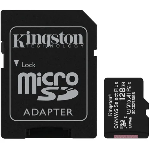Kingston 128G Canvas Select Plus UHS-I micro SDXC Memory Card with SD Adapter