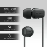 Sony WI-C100 Wireless Headphones in-Ear Bluetooth Headset with mic for Phone Calls (Black) - Image 3