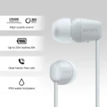 Sony WI-C100 Wireless Headphones in-Ear Bluetooth Headset with mic for Phone Calls (White) - Image 2