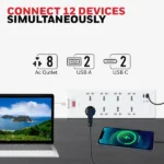 Honeywell 8 Outlet Surge Protector with 2 Type C with PD & 2 USB – White - Image 4