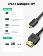 Ugreen HD127 Micro HDMI to HDMI 4K Cable Male to Male Black 1.5m-30102 - Image 6