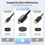Ugreen Micro HDMI Male to HDMI Female Adapter Cable 22cm(Black)-20134 - Image 2
