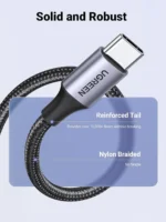 Ugreen US288 USB-A 2.0 to USB-C Cable Nickel Plating Aluminum Braid 0.25m (Black)-60124 - Image 4