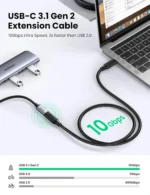 Ugreen US353 USB-C/M to USB-C/F Gen2 5A Extension Cable 1m (Black)-10387 - Image 2