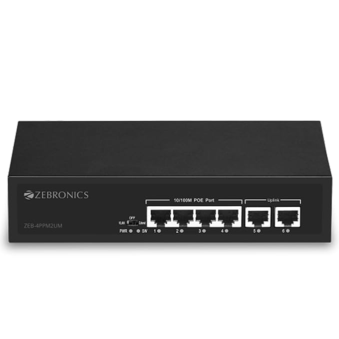 ZEBRONICS 4-Port PoE Switch Full Gigabit for IP Cameras