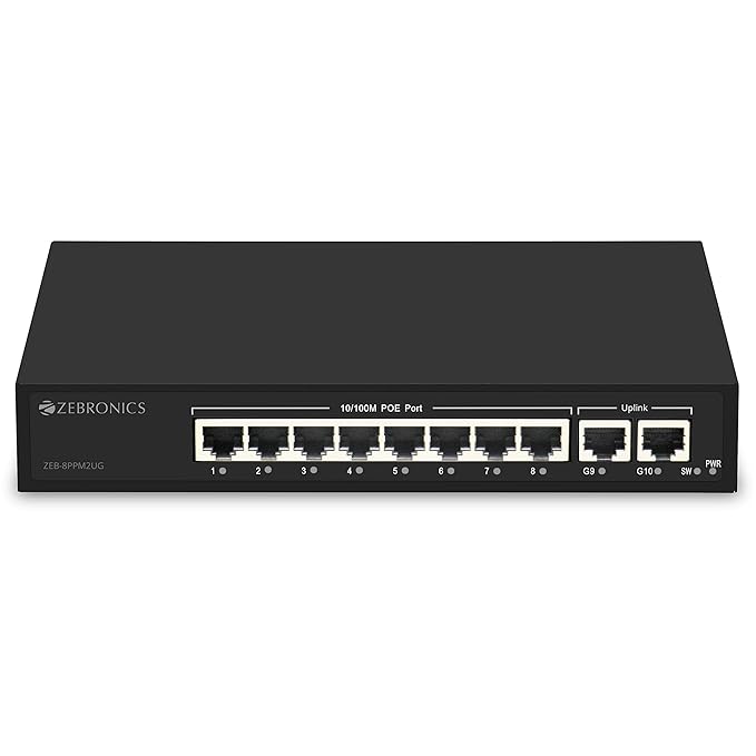 ZEBRONICS 8-Port PoE Switch for IP Cameras, CCTV & Network Devices