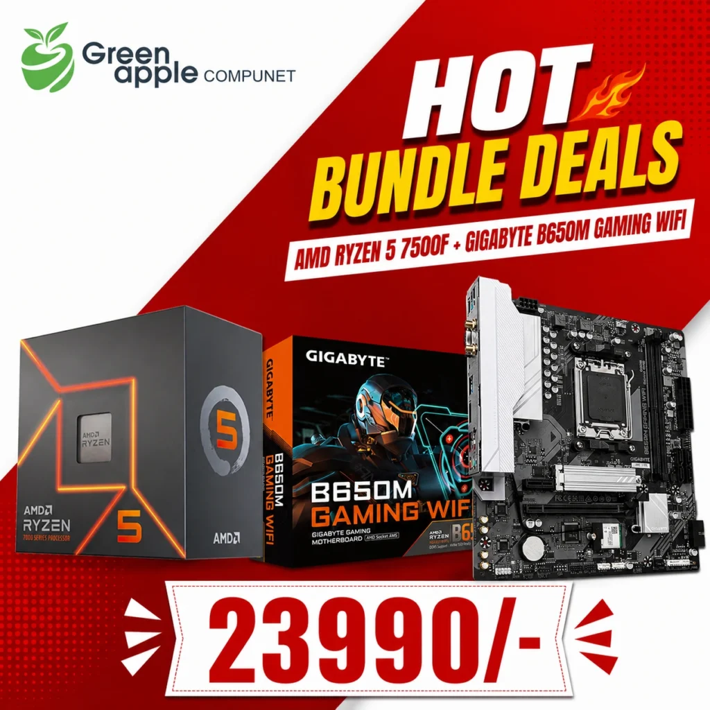 GREEN APPLE COMPUNET AMD Processor Motherboard Bundle – Ryzen 5 7500F +Gigabyte B650M Gaming Wifi