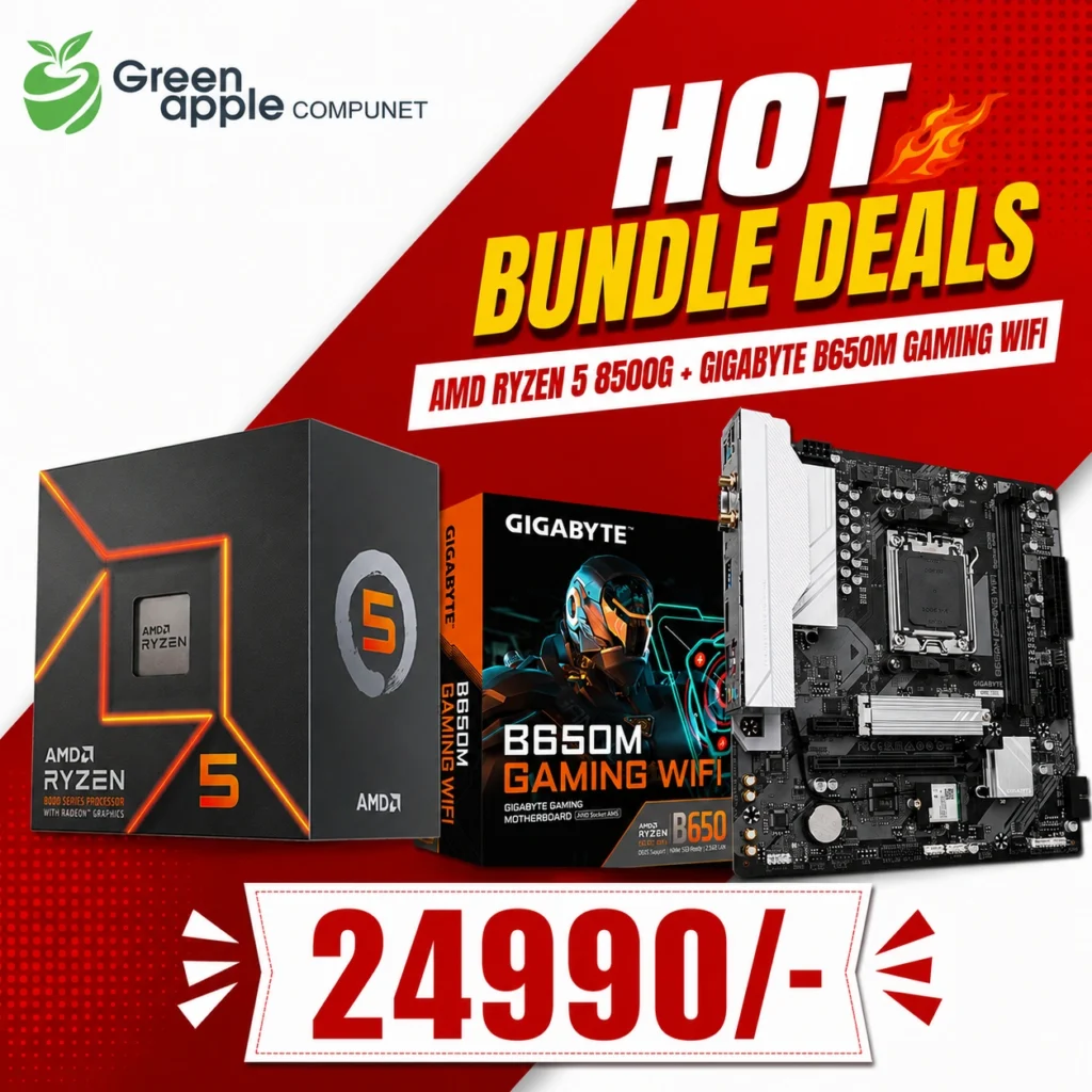 GREEN APPLE COMPUNET AMD Processor Motherboard Bundle – Ryzen 5 8500G + Gigabyte B650M Gaming WiFi