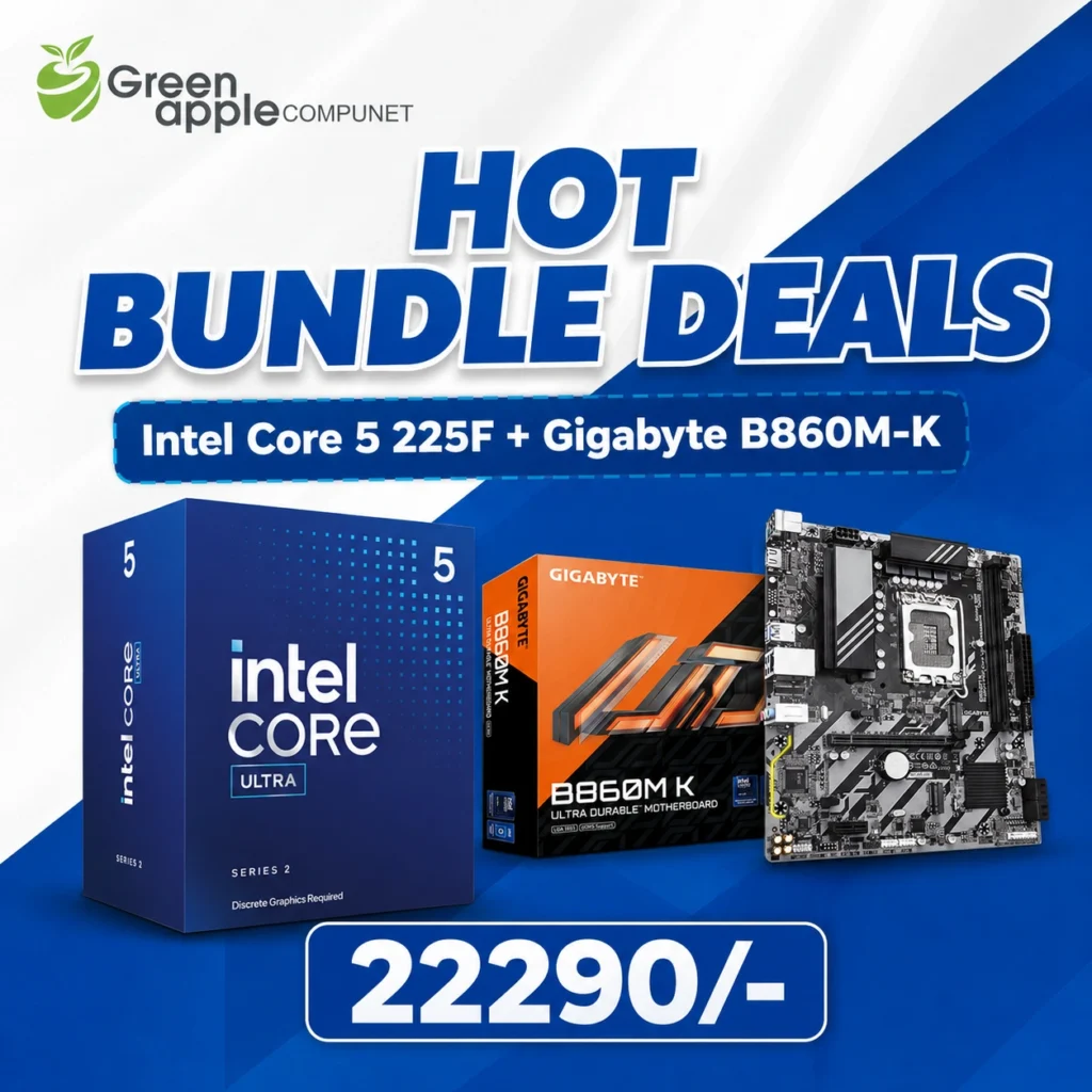 GREEN APPLE COMPUNET Processor Motherboard Bundle – Intel Core 5 225F + Gigabyte B860M-K
