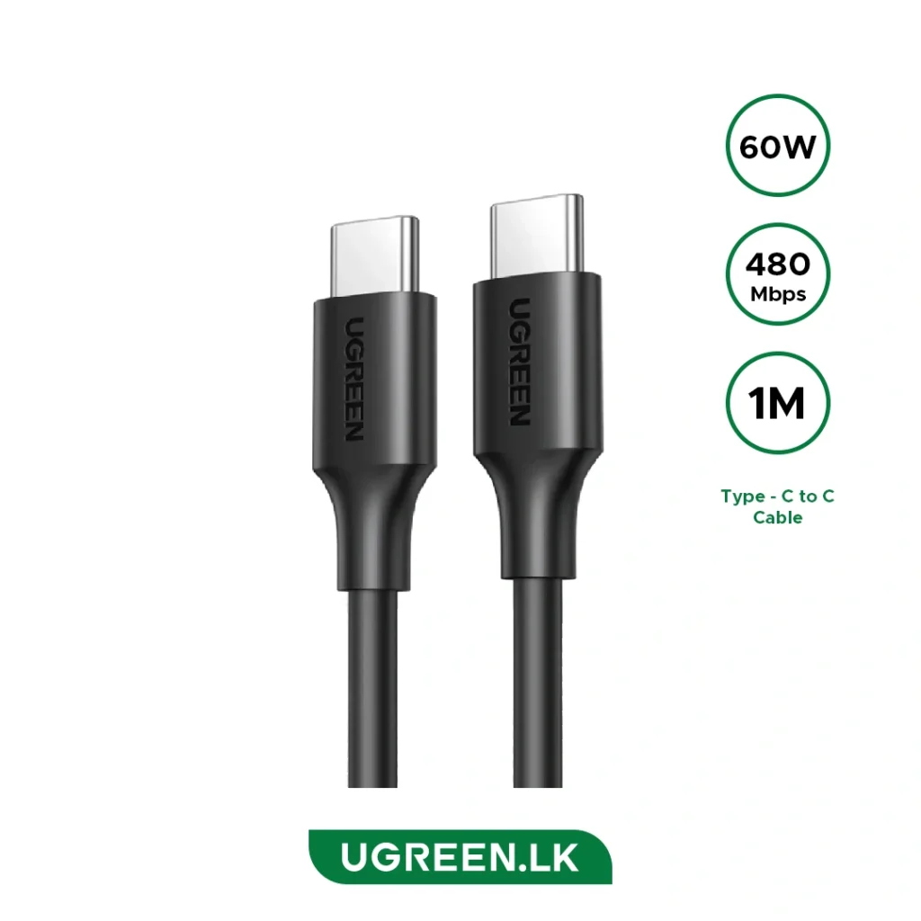 UGREEN US286 USB-C to USB-C PD Fast Charging Cable 3A Max Black 1m-50997
