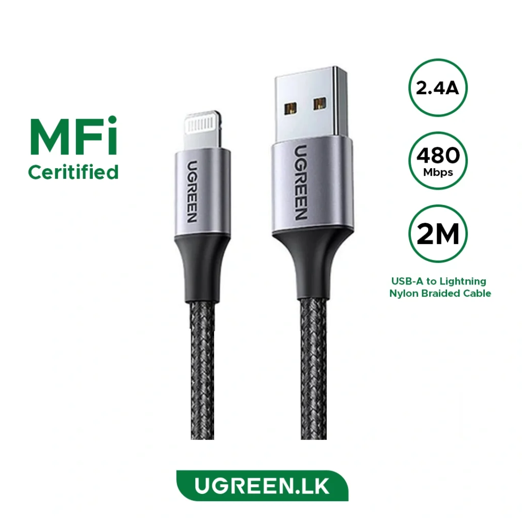 Ugreen US199 USB-A to Lightning Cable 2.4A Max Black 2m-60158