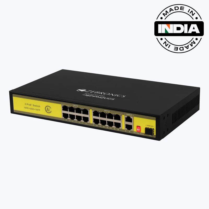 ZEBRONICS 16-Port Full Gigabit PoE Surveillance Switch
