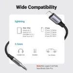 Ugreen US315 Lightning To 3.5Mm Aux Cable Aluminum Shell With Braided 1M (Black)-70509 - Image 3