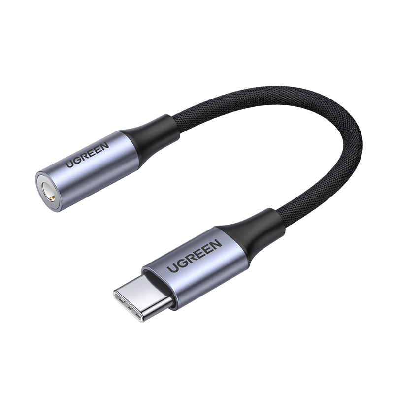 Ugreen AV161 Usb-C To 3.5Mm M/F Cable Aluminum Shell With Braided 10Cm (Space Gray)-80154