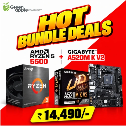 GREEN APPLE COMPUNET AMD Processor Motherboard Bundle – Ryzen 5 5500 +Gigabyte A520M K V2