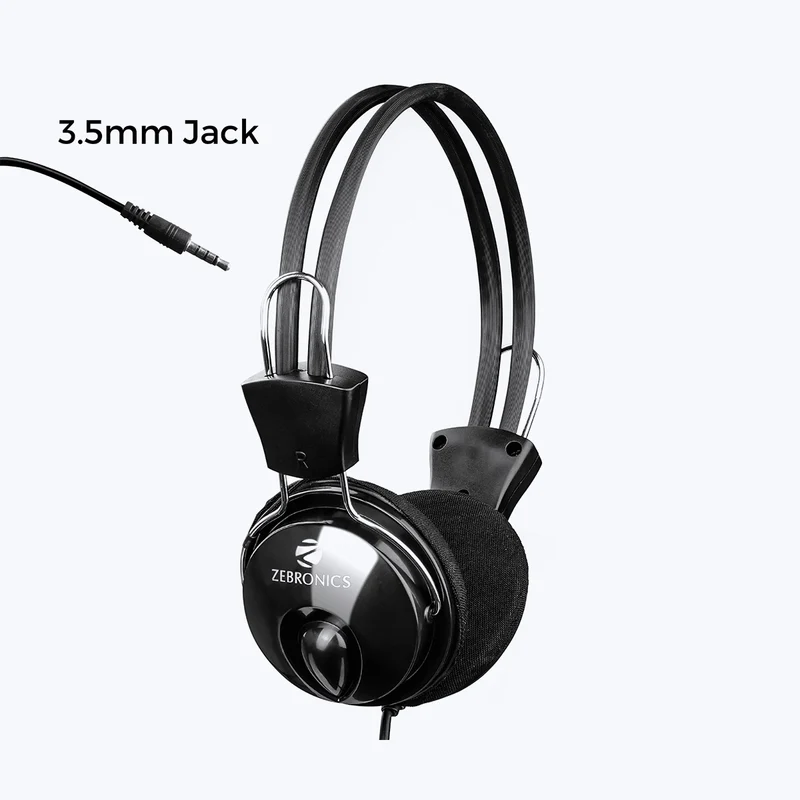 ZEBRONICS Zeb-Pleasant Wired Over-Ear Headphones with Mic – Black Edition